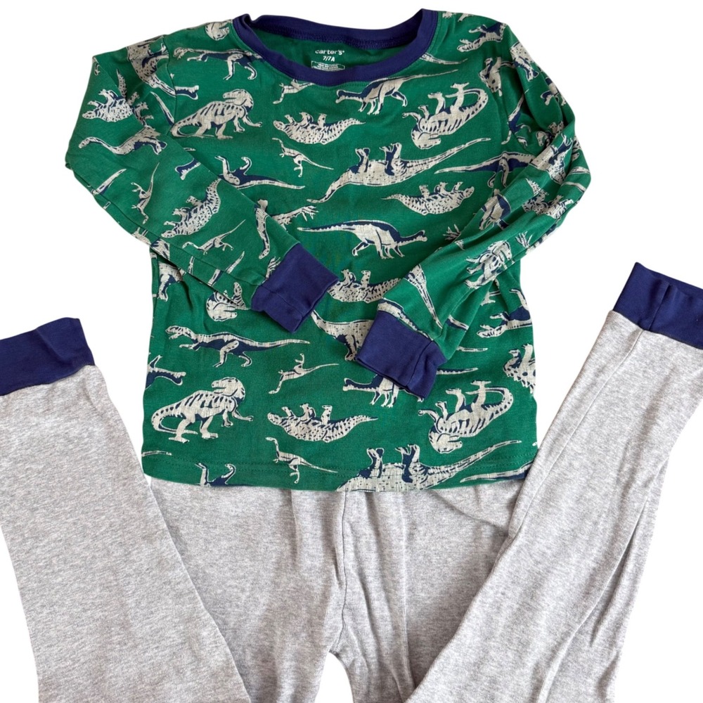 SALE‎ Kids Carter's 7A Green Dinosaur Pajama Set Long Sleeve Cotton Snug Fit